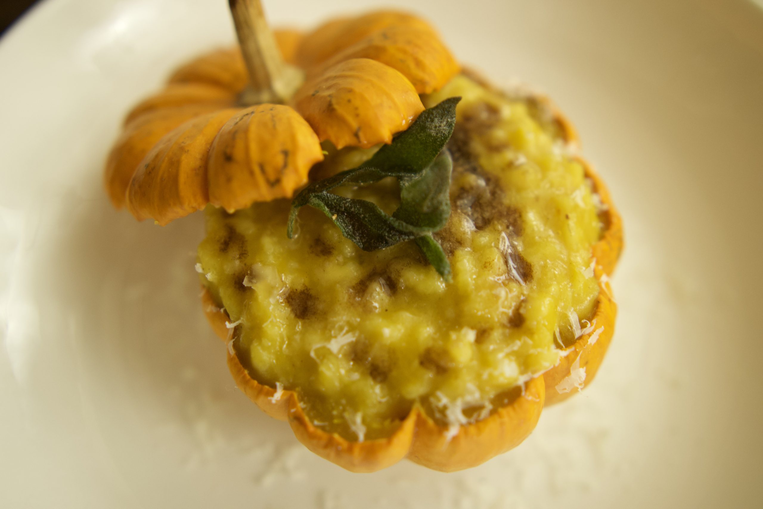 Miniature pumpkin stuffed with pumpkin risotto